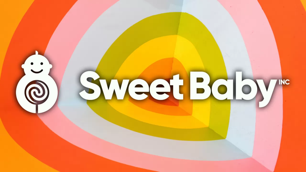 Logo Sweet Baby Inc. con sfondo di codice